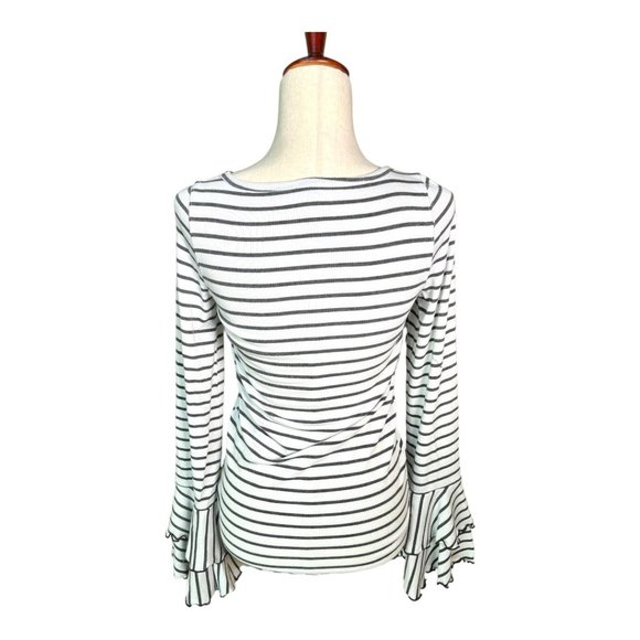 Free People Good Find Black and White Bell Sleeve Stripped Long Sleeve Top, L - Picture 7 of 9